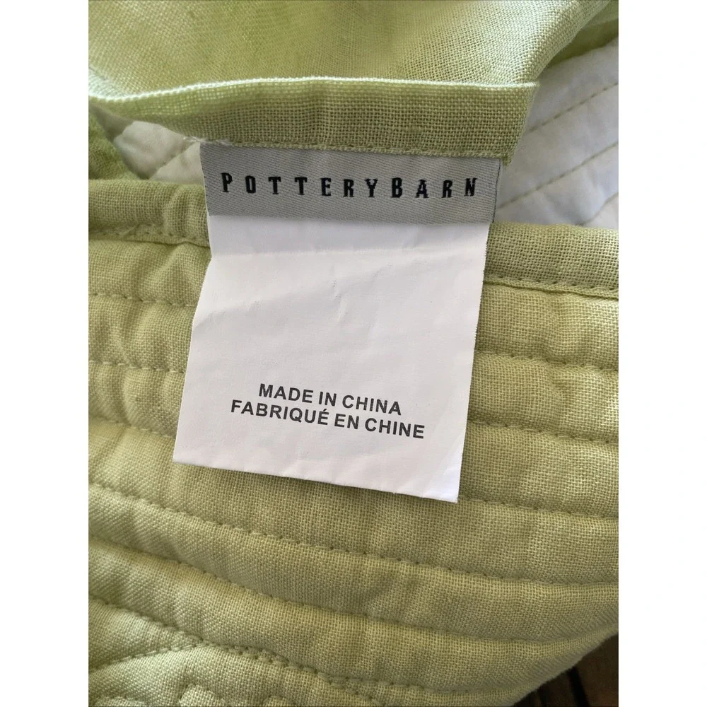 Pottery Barn Quilted Medallion Pillow Sham Standard Green Cotton Linen‎ Blend